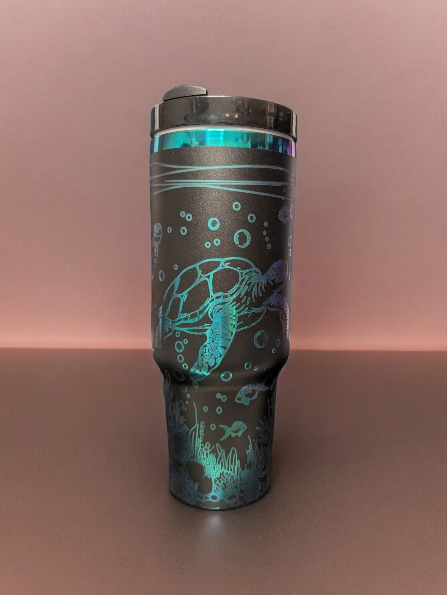 Personalized Cup | 40 oz Laser Engraved Tumbler | Rainbow Colors | Insulated | Underwater Scene | Sea Turtle | Great gift for him or her