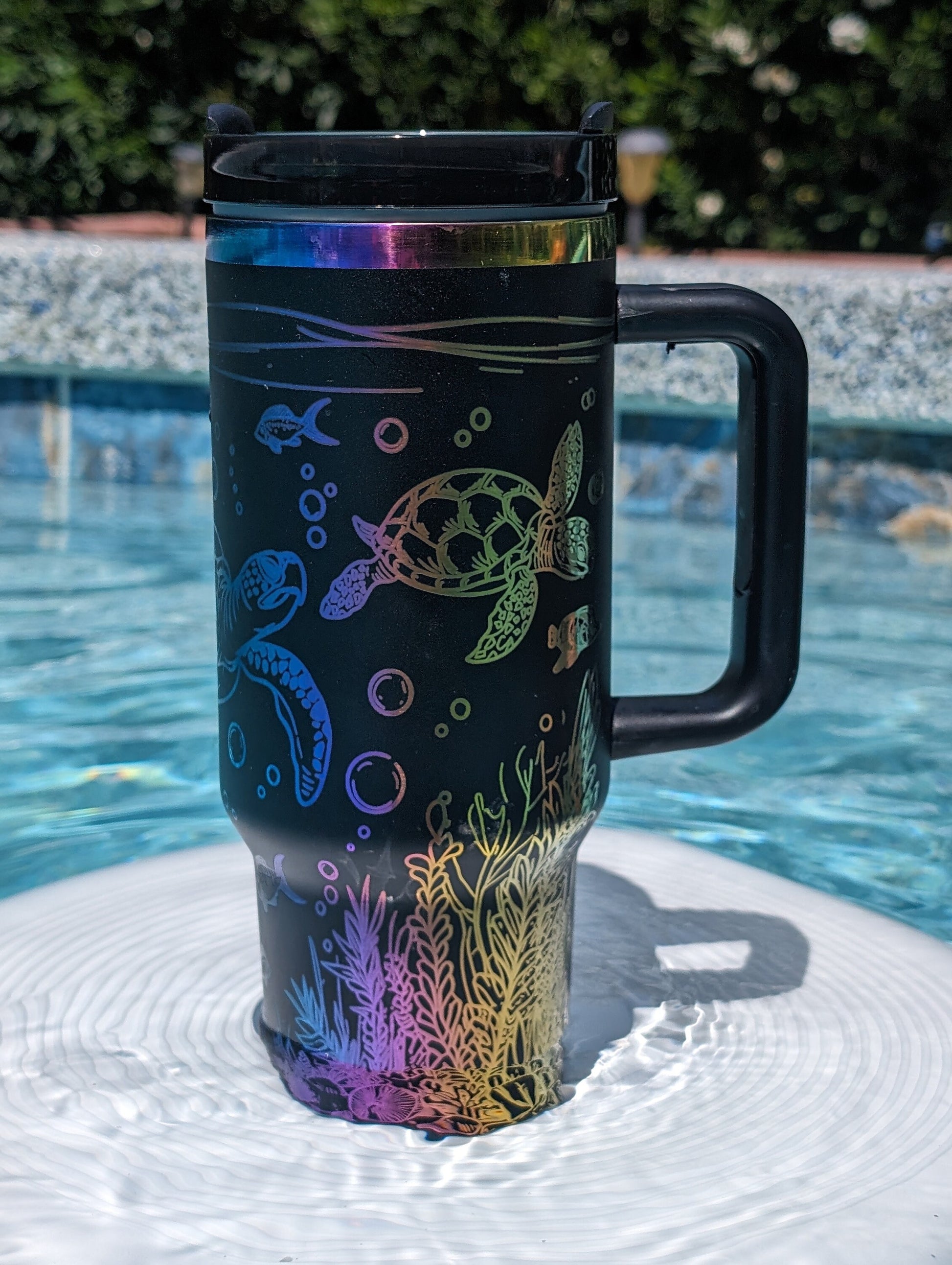 Personalized Cup | 40 oz Laser Engraved Tumbler | Rainbow Colors | Insulated | Underwater Scene | Sea Turtle | Great gift for him or her