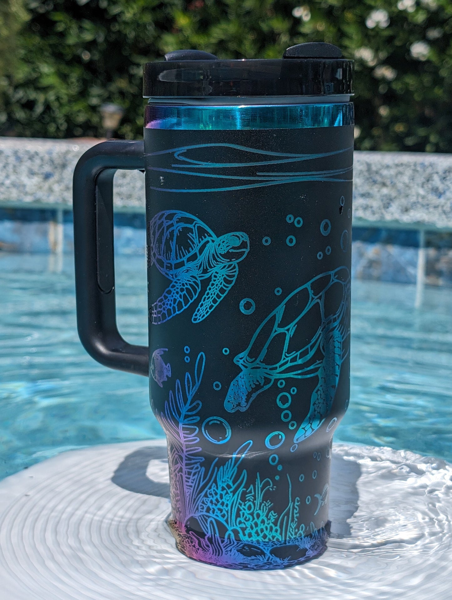 Personalized Cup | 40 oz Laser Engraved Tumbler | Rainbow Colors | Insulated | Underwater Scene | Sea Turtle | Great gift for him or her