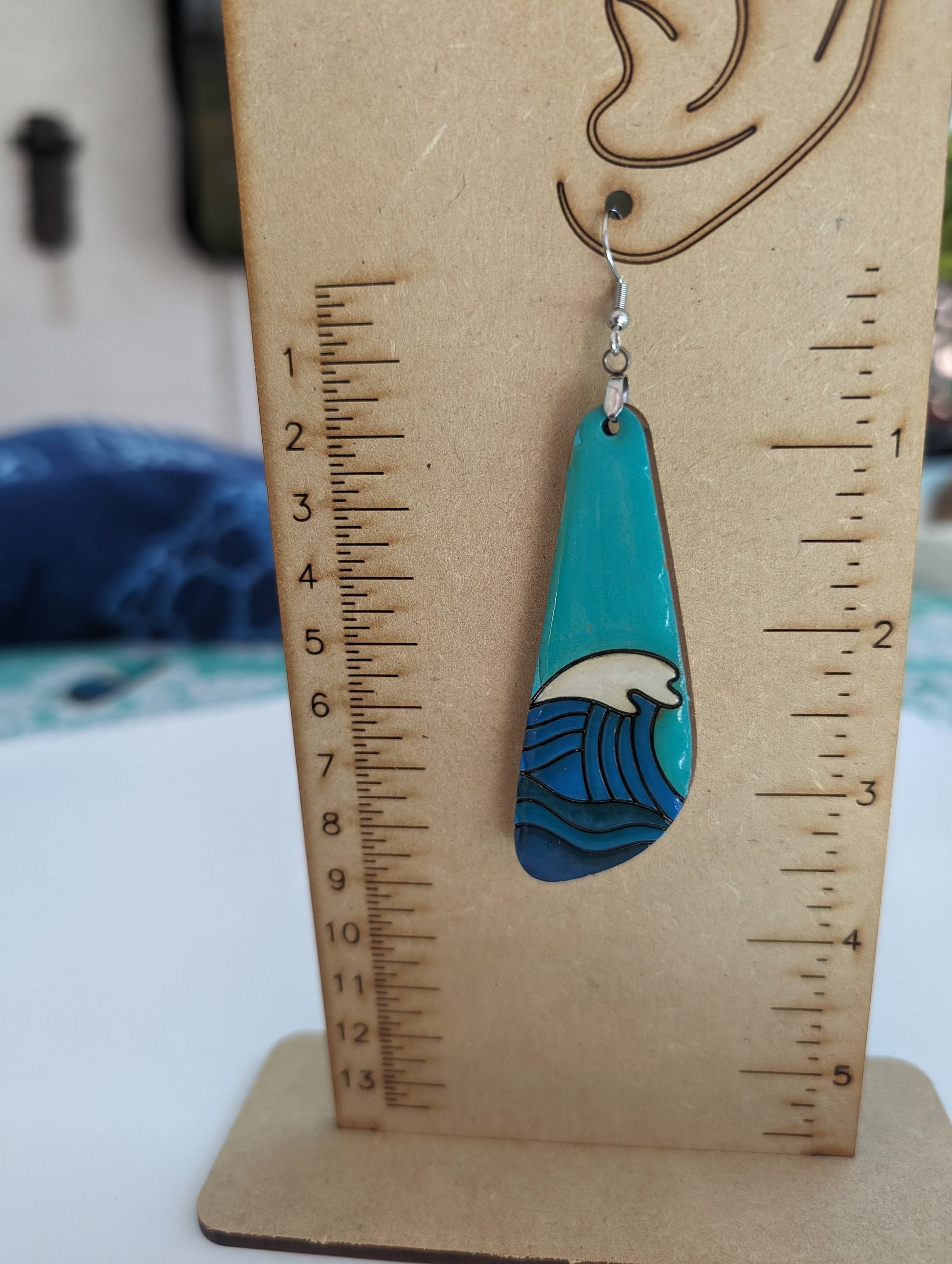 Hand painted wooden earrings | laser engraved | Boho style | natural wood | dangle | handmade | colorful waves| lightweight | painted