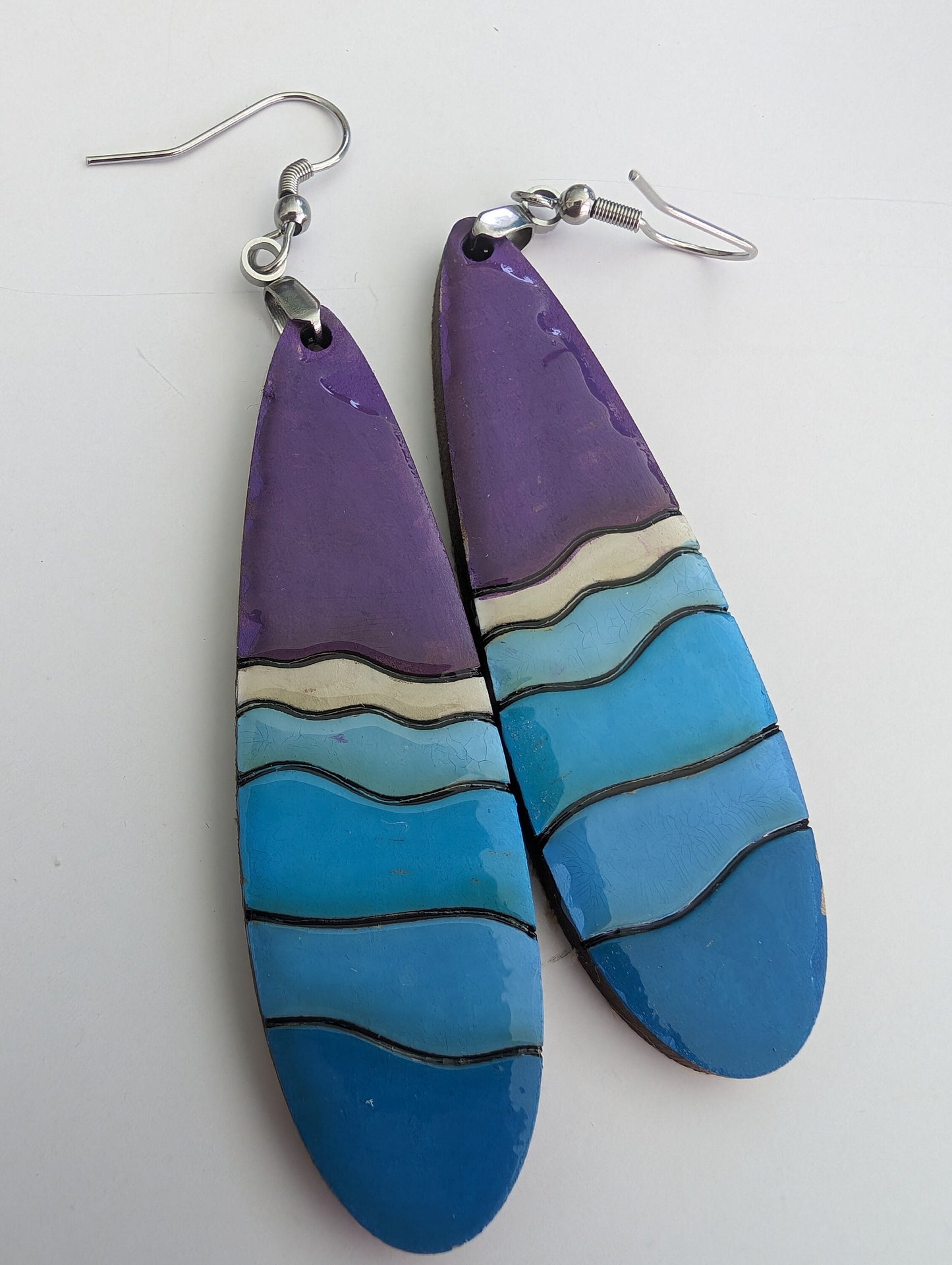 Hand painted wooden earrings | laser engraved | Boho style | natural wood | dangle | handmade | colorful waves| lightweight | painted