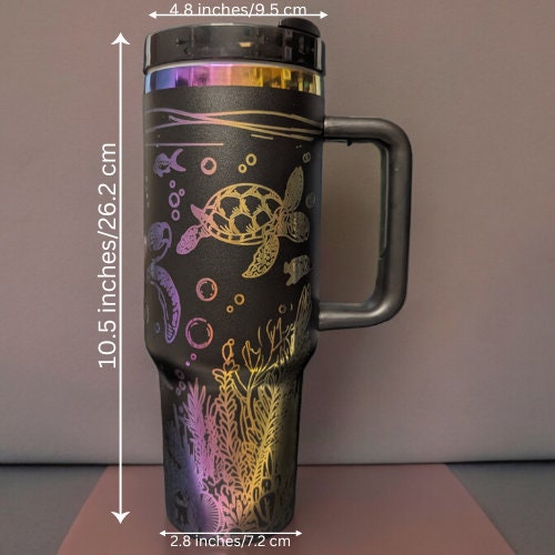 Personalized Cup | 40 oz Laser Engraved Tumbler | Rainbow Colors | Insulated | Underwater Scene | Sea Turtle | Great gift for him or her