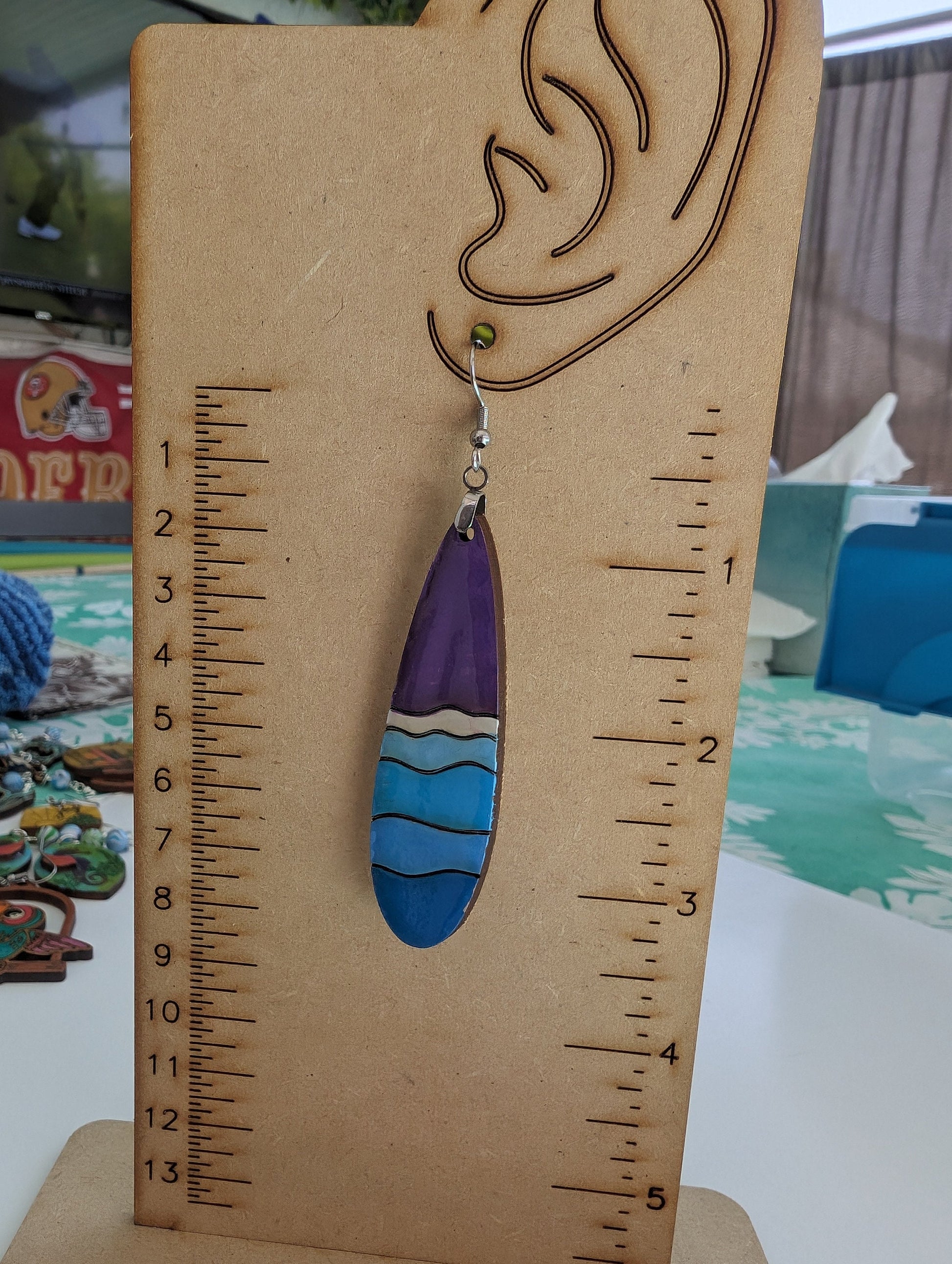 Hand painted wooden earrings | laser engraved | Boho style | natural wood | dangle | handmade | colorful waves| lightweight | painted