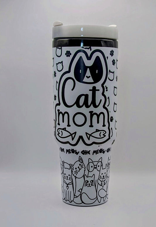 Personalized Cup | 40 oz Laser Engraved Tumbler | Insulated | Cat Mom | Cat Lover | Great gift for him or her