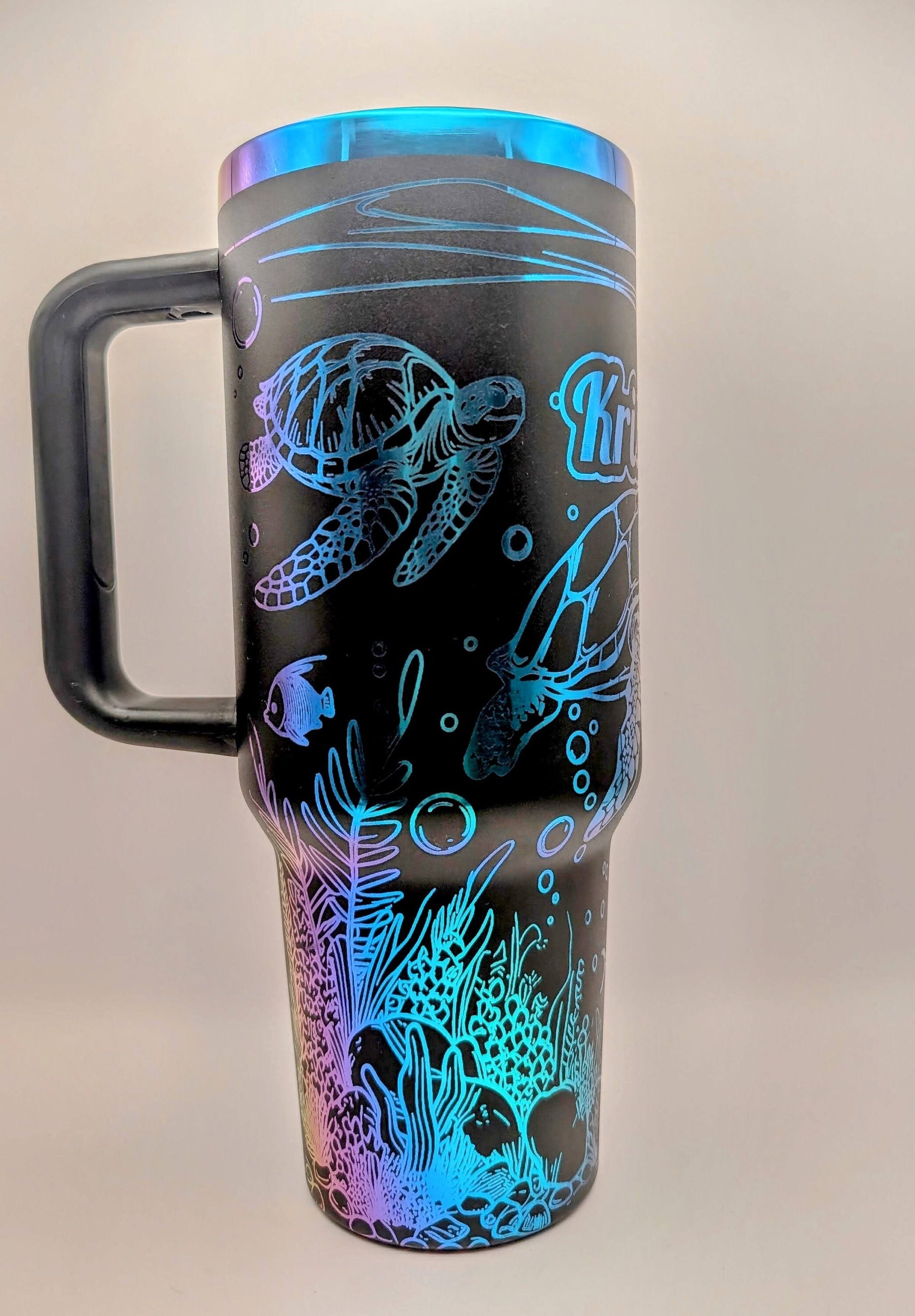 Personalized Cup | 40 oz Laser Engraved Tumbler | Rainbow Colors | Insulated | Underwater Scene | Sea Turtle | Great gift for him or her