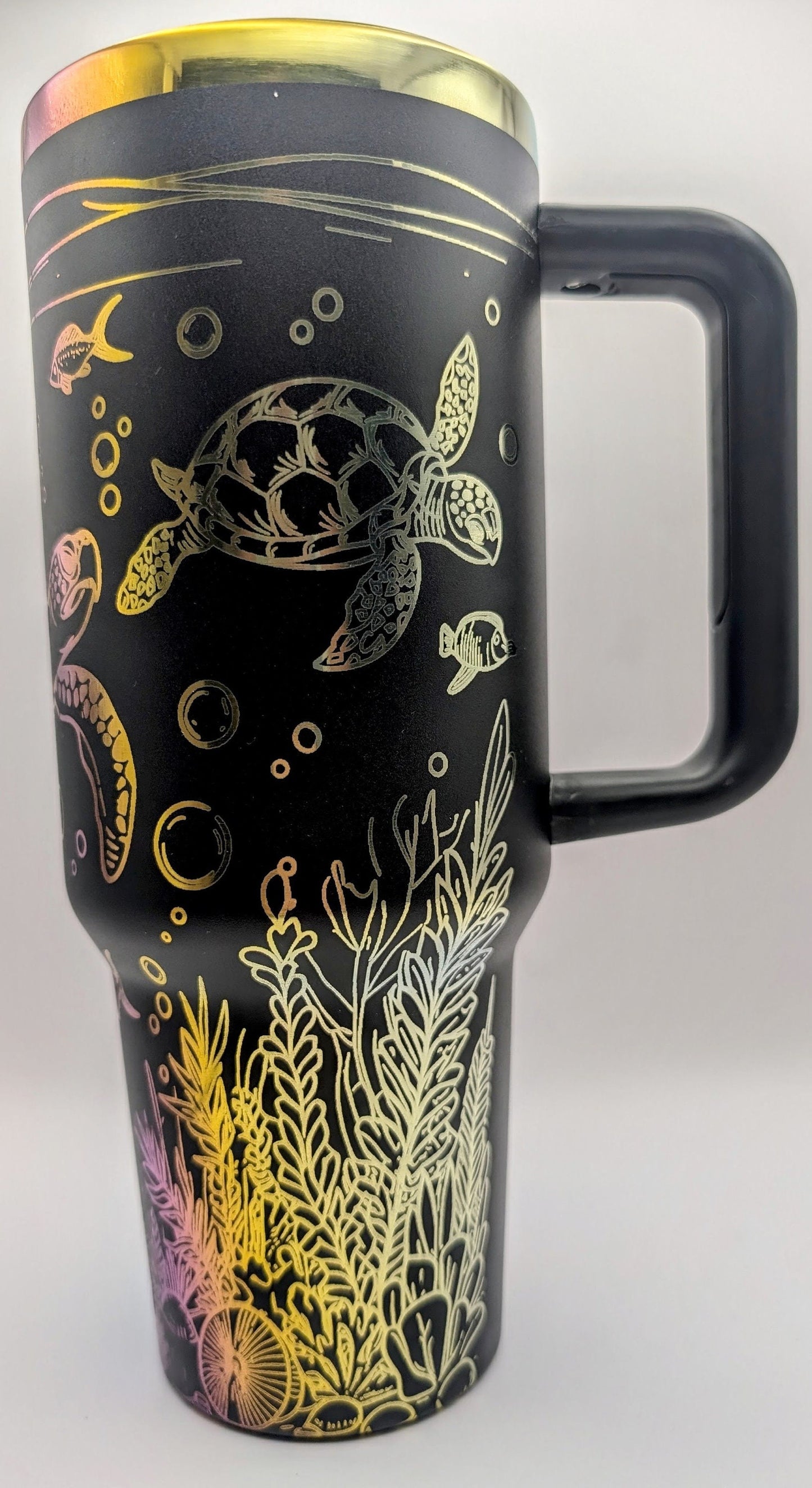 Personalized Cup | 40 oz Laser Engraved Tumbler | Rainbow Colors | Insulated | Underwater Scene | Sea Turtle | Great gift for him or her